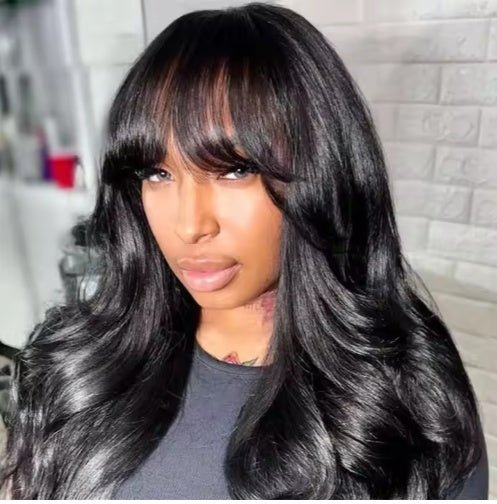 22 Inch Glueless 13x5 Body Wave Lace Front Wig With Bangs HD Pre Cut & Plucked Lace Human Hair Wig For Women - Bombshells Raw Hair Co