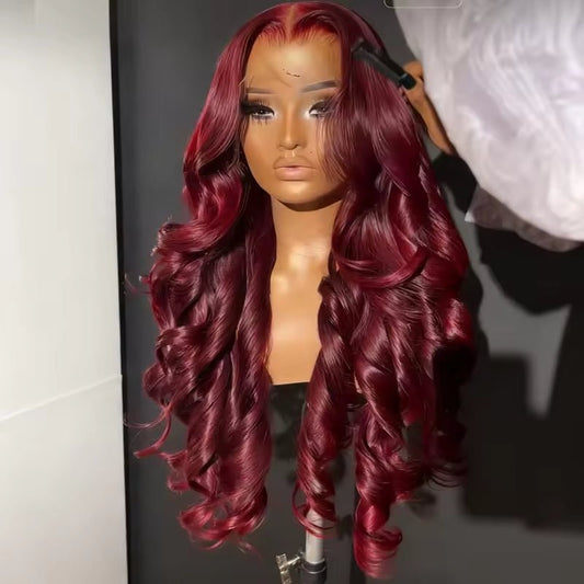 Burgundy Body Wave HD Lace Front Wig 13x4 Pre Plucked Human Hair With Aligned Cuticle Brazilian Wig - Bombshells Raw Hair Co